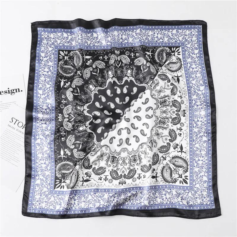 Luxury Floral Print Silk Square Scarf Women Soft Satin Kerchief Hairband Neckerchief Head Hijab Lady Headband Foulard Bag Ribbon
