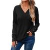 New Autumn and Winter Women's Long-sleeved V-neck Shirt Solid Color Button T-shirt