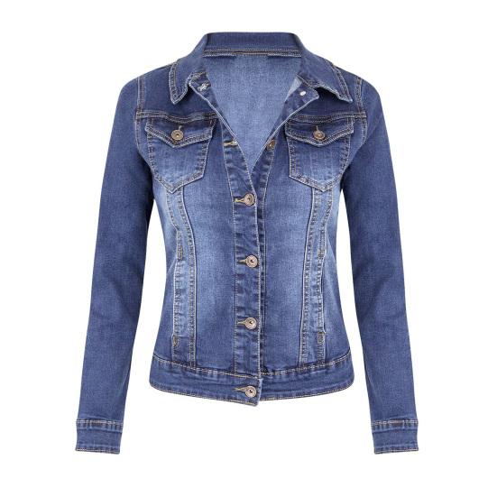 Женская джинсовая куртка в стиле ретро, однобортная, облегающая, с отложным воротником, длинными рукавами, однотонными карманами с клапанами, женская куртка для поездок на работу и шопинга