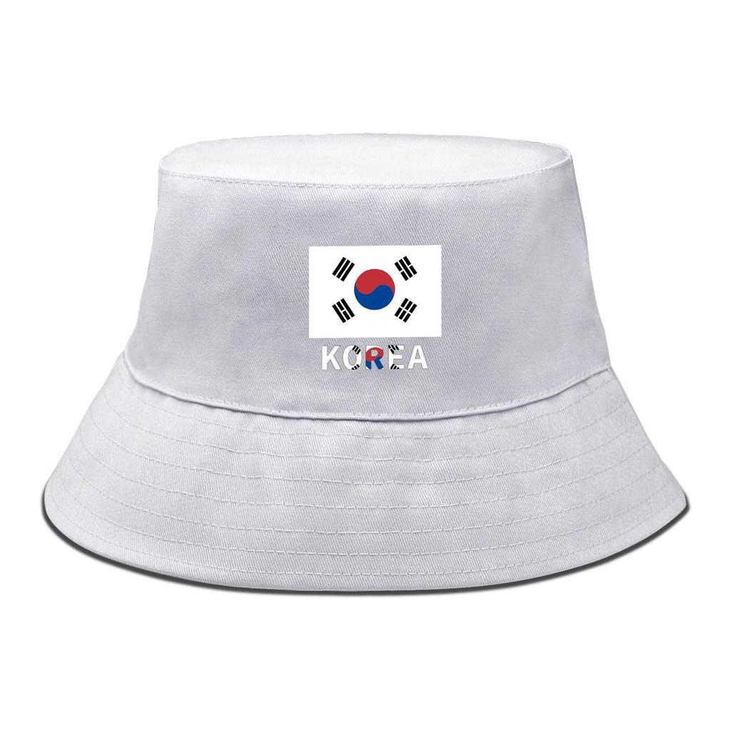 South Korea Flag Print Bucket Hat , Patriotic Fisherman Hat Solid Color Wide Brim Foldable Basin Cap