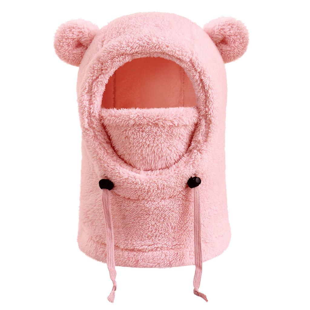 Children's Plush Warm Ear Pullover Hat With Plush Mask And Neck