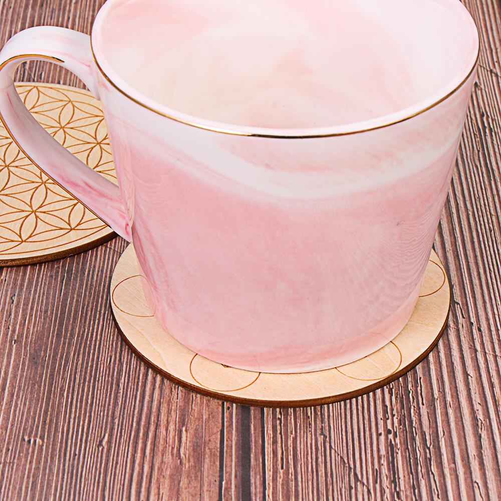 Collectibles Flower of life Decor Healing Circles Carved Wood Chakra Pattern Coaster Round Edge