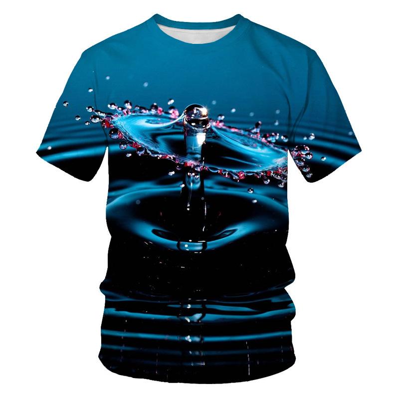 Футболки с коротким рукавом, весна-лето, мужская футболка с водяным льдом и 3D цифровой печатью, свободная облегающая мужская базовая футболка с круглым вырезом