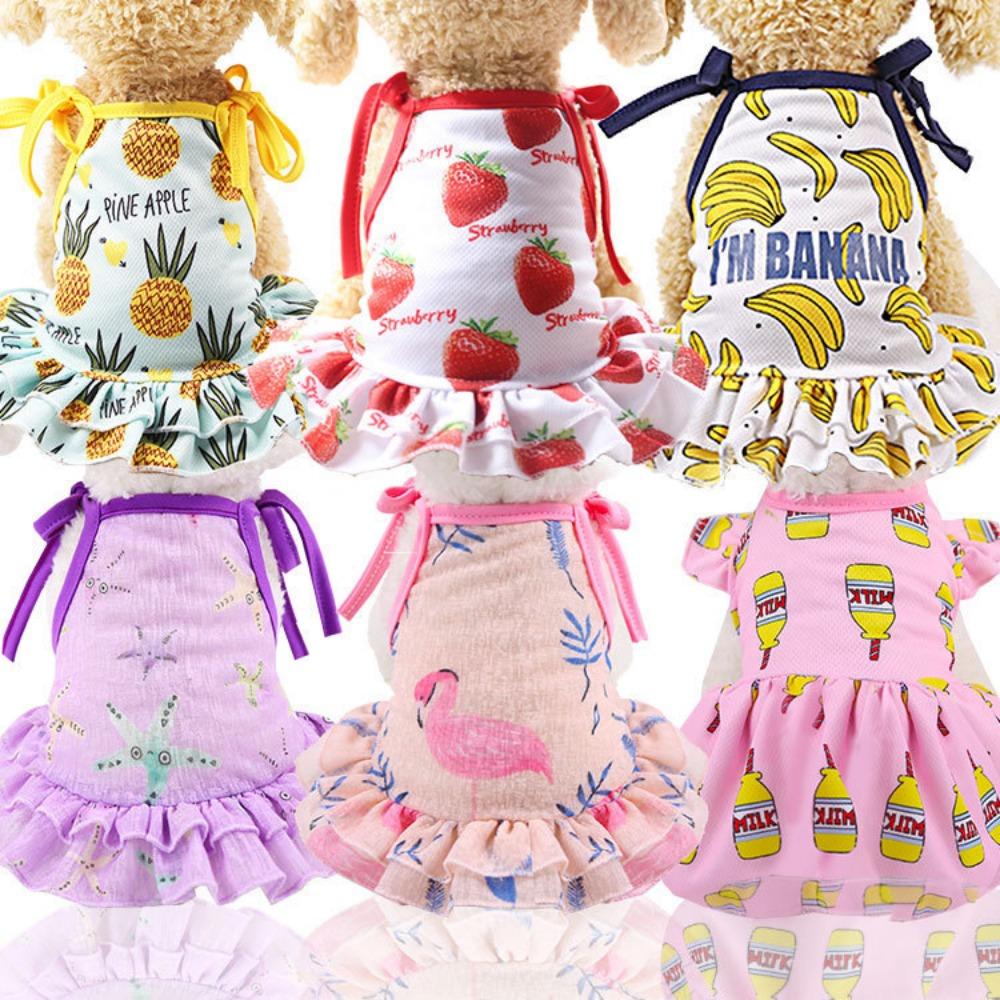 Pet Fruit Strawberry Banana Print VIP Teddy Puppy Dog Clothes Cat Skirt Dog Vest Cat Supplies