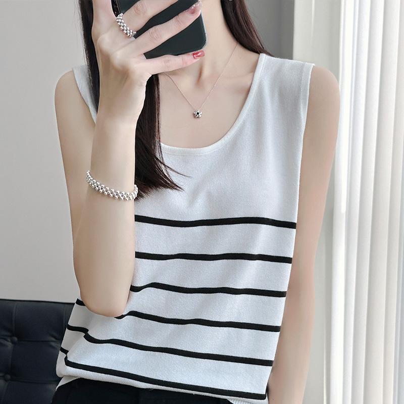 Женская майка в полоску MODERN NEW SAGA летняя футболка без рукавов вязаный топ повседневный жилет женский с круглым вырезом