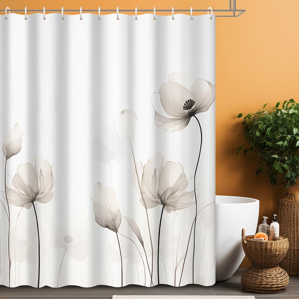 1 шт. Белая Серая Простая Расписанная вручную с цветочным принтом Занавеска для душа для ванной комнаты отеля, квартиры, Настенный гобелен для украшения