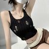 Летний облегающий короткий сексуальный сладкий и пряный ветрозащитный вырез ажурный трикотажный жилет без рукавов для женщин и горячих девушек
