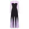 Womens Sweetheart Neckline Long Sleeve Patchwork Mermaid Hem Maxi Dress