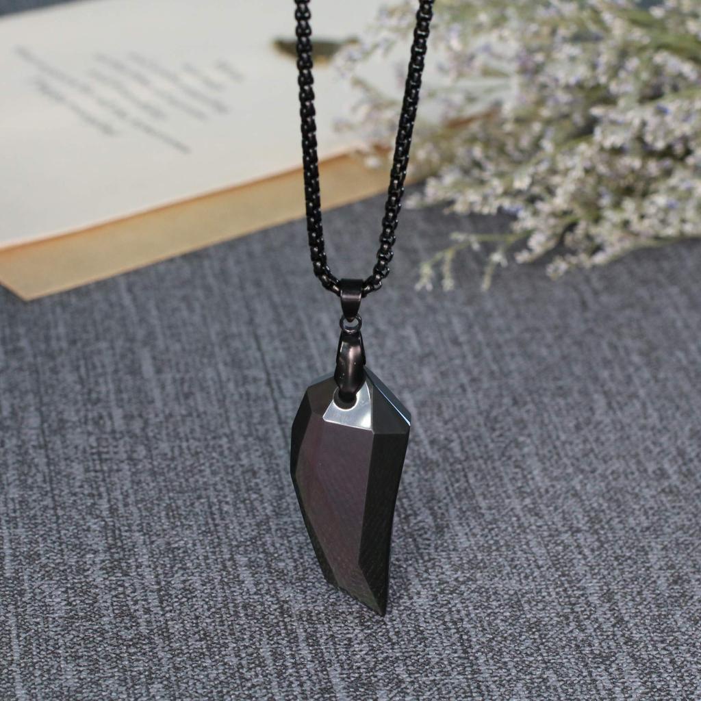 Обсидиановый волчий клык, обсидиан, изгоняющий зло, удачу, ожерелье из камня силы, цепочка из нержавеющей стали [Coai] для мужчин