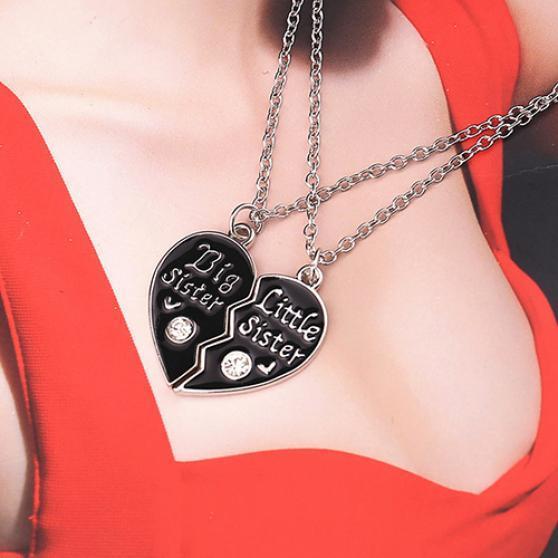 1 Pair Sisters Pendants Long Chain Necklace Broken Heart Puzzle Jewelry Charms ARI