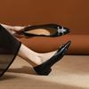 807-6 French Pointed Middle Heel Shoes Muse Temperament X Letter Buckle Thick Heel Shoes Black Work Shoes