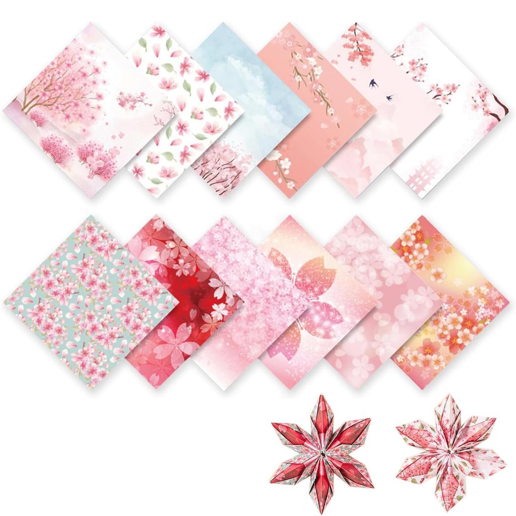 Origami Paper with Cherry Blossom 200 Colorful and Cute Patterned Paper Flower Cherry Blossom Origami Paper Large DIY Birthday Party Craft Patterned