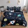 Modern Rocket Ship Duvet Cover Set Full Size,Space Ship Galaxy Bedding Set,Boys Girls Rocket Planet Star Cartoon Comforter Cover