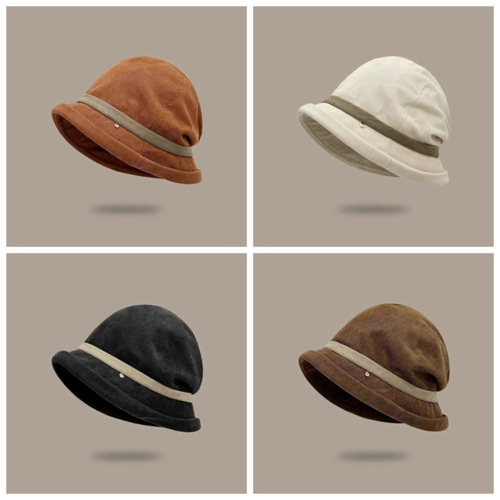 Temperament Corduroy Pullover Cap Solid Color Anti-cold Bucket Hat Winter Fisherman Hat  Daily