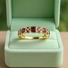 Princess and Round Cut Lab Ruby Half Eternity Ring: Rose Gold Plated Bridal Band: Art Deco Wedding Jewelry Gift for Women