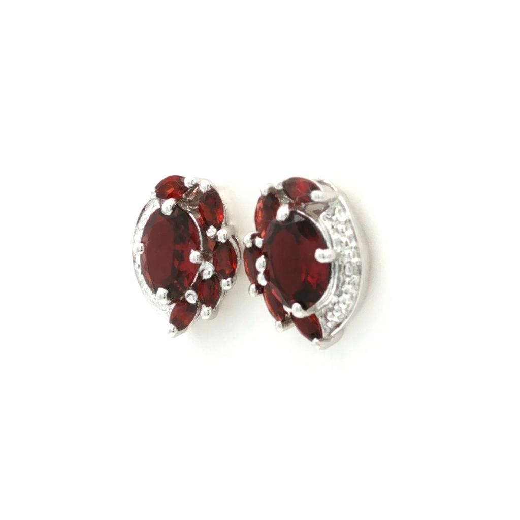 Garnet Oval & Marquise Stud Earrings 925 Sterling Silver Rhodium Plated Floral Gemstone Earrings Gift for Women
