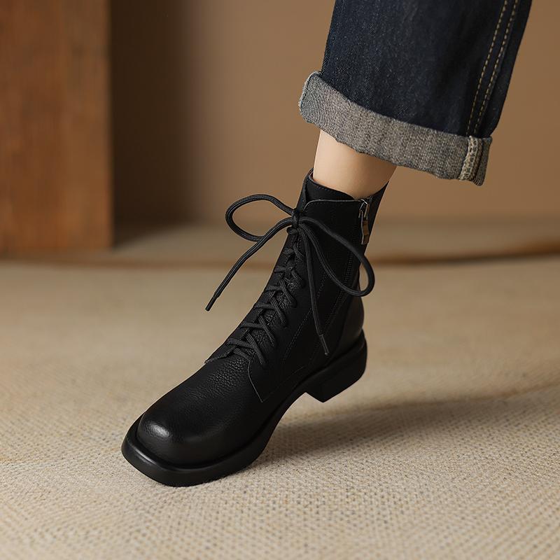 2024 Новые зимние женские сапоги из натуральной кожи, замшевые туфли на толстом каблуке с круглым носком, женские туфли на платформе, натуральная кожа, высокие каблуки