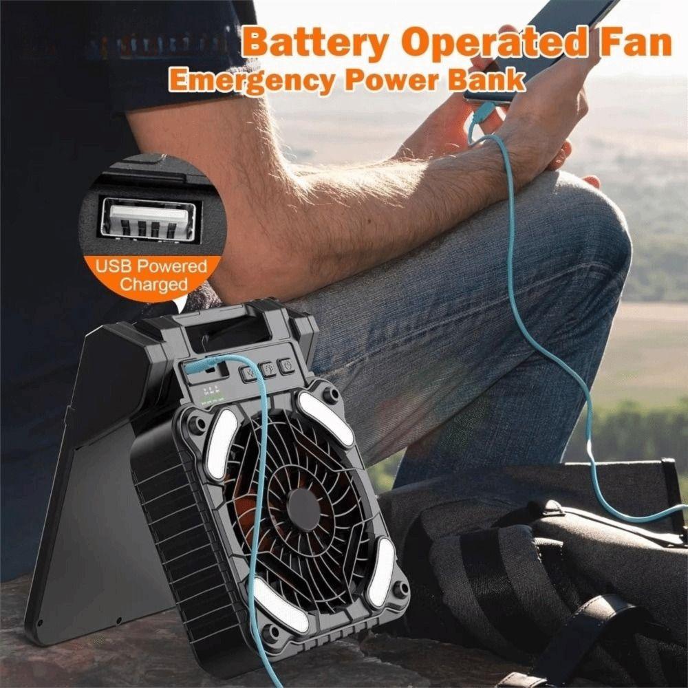 90° Folding Camping Fan with LED Light 5200mAh Portable Tent Fan Outdoor Solar Fan Picnic Trip