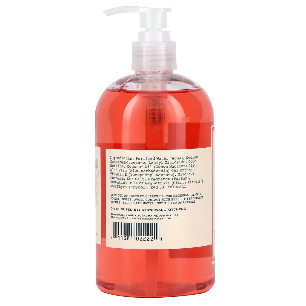 Stonewall Kitchen Hand Sanitizer, Grapefruit Thyme, 16.9 Fl Oz (500 Ml)