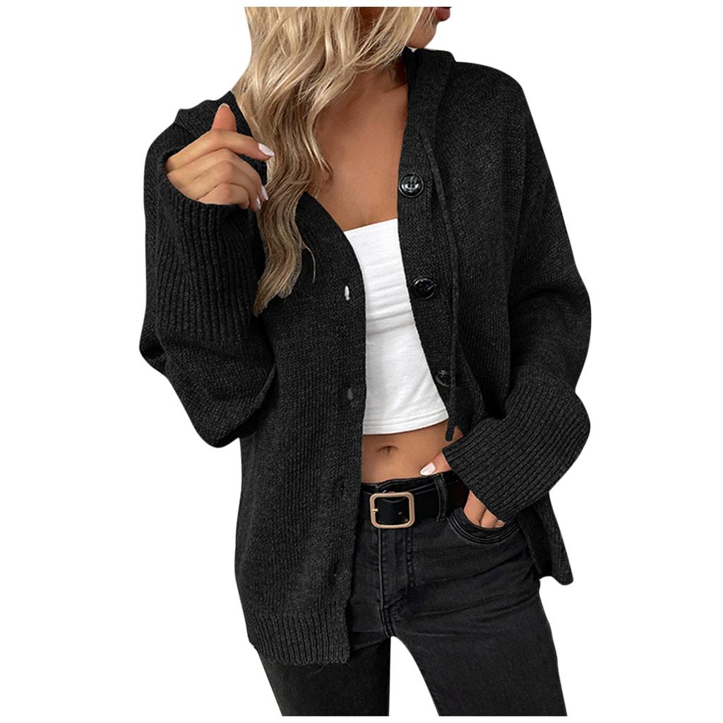 Women's Autumn Button Solid Color Long Sleeve Cardigan Women's Knit Sweater