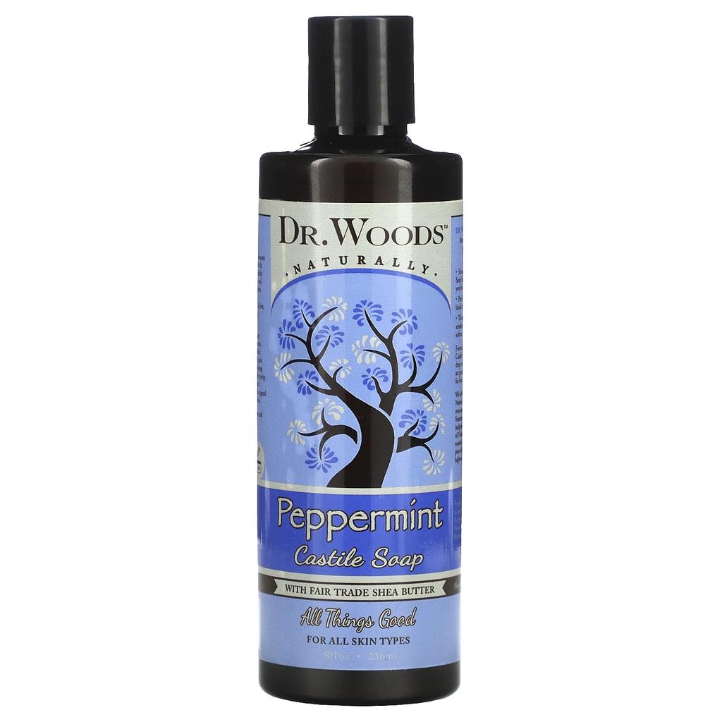 Dr. Woods Peppermint Castile Soap, with Fair Trade Shea Butter, 8 Fl Oz (236 Ml)