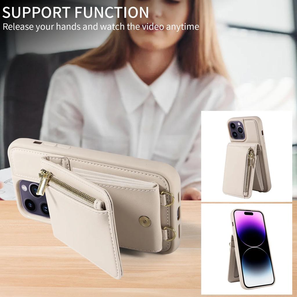 Кошелек на молнии Кроссбоди Ремешок Чехол для телефона для iPhone 16 15 Plus 14 13 12 11 Pro Max XR XS Органайзер Держатель для карт Слоты Кожаный чехол