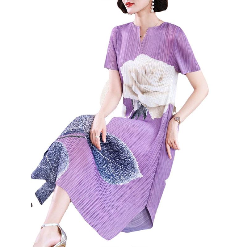 Новый дизайн летнего платья плиссе с модным принтом, приталенного кроя и длинной юбки для молодых мам.