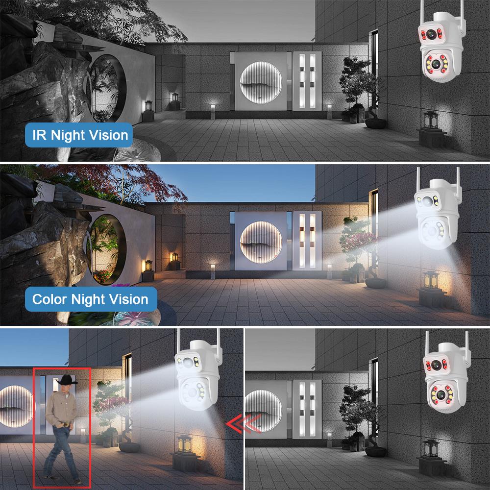 New EU 8MP 4K WIFI IP Camera PTZ Dual Lens with Dual Screen Ai Human Detect Night Vision Outdoor Wifi Surveillance Camera ICsee CCTV Video