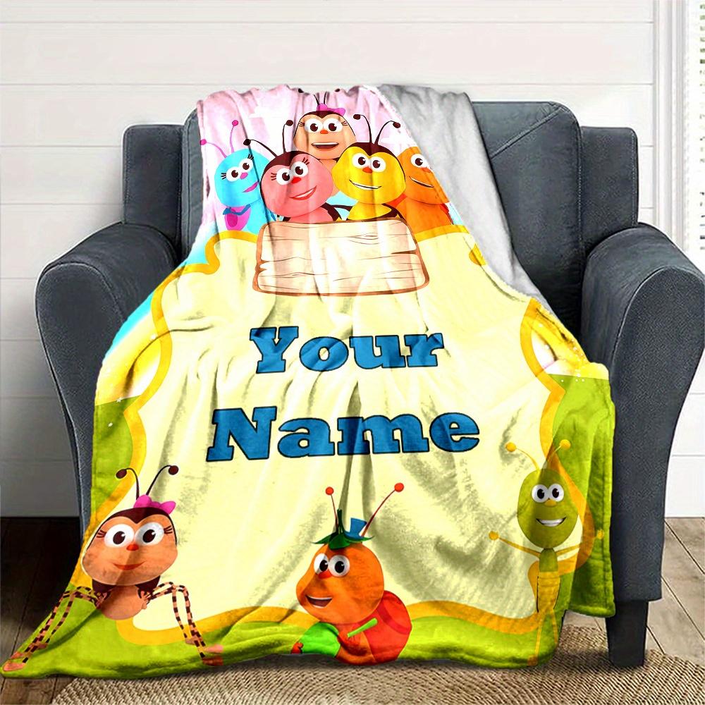 Cute Insect Friends Rainbow Blanket With Customizable Name Comfortable In All Seasons Suitable For Sofas Beds Travel Camping And Office Decoration