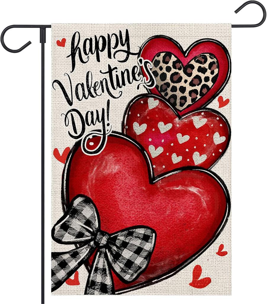 Happy Valentines Day Garden ag 12x18 Inch Double Sided Love Hearts Bow Outside Decorative Burlap ag for Holiday Yard Out EEZ