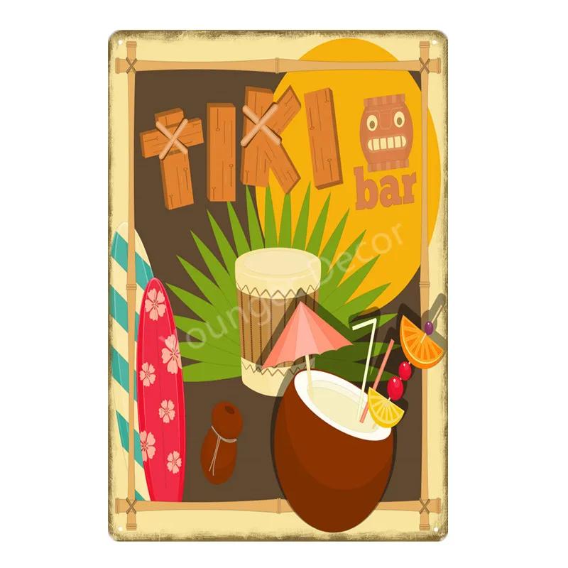Aloha Beach Tin Signs Vintage Summer Metal Wall Plaque Hawaii Tiki Bar Decor House Seaside Decorative Plate Surf Carft YA040