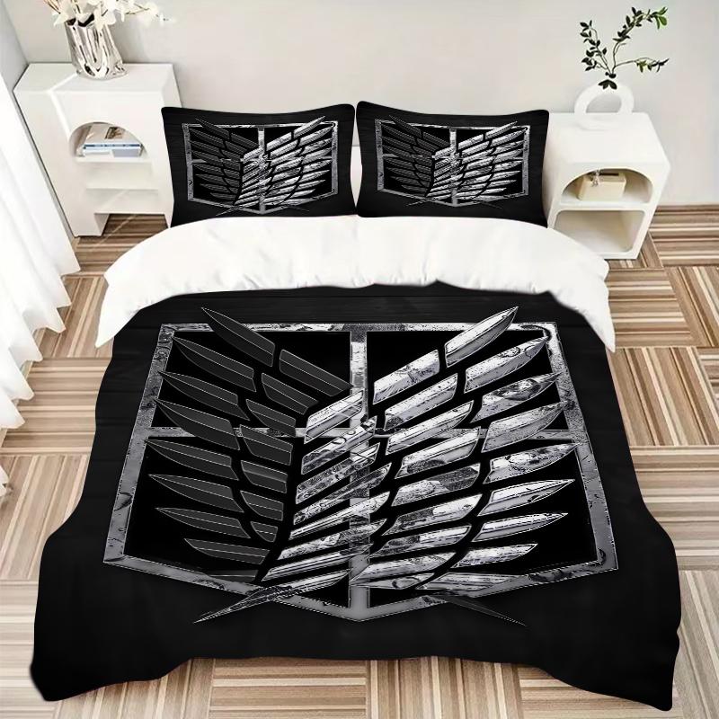 3Pcs Attack Titan Emblem Bedding Set Soft Fabric Duvet Cover Pillowcases Christmas Xmas Halloween Gift 1 Duvet Cover 2 Pillowcase L1393