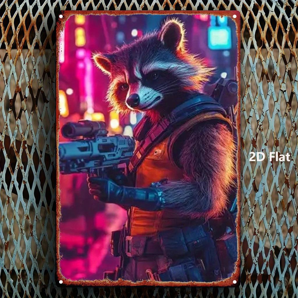 1 шт. Железная картина Marvel «Стражи Галактики»: "Енот Ракета Крутая Экипировка Edition" Иконический Персонаж Постер - Идеально для Livin