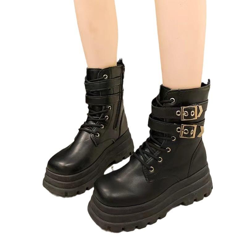 Fried Street Locomotive Boots Autumn 2025 New Small Man Height Increasing Thick-soled Skinny Short Boots British Martin Boots Women
