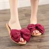 Women Summer Home Slippers New Breathable Indoor Fabric Linen Slippers Cute Big Bow Sandals Slippers Non-slip Wear-resisitant