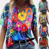 Women Floral  Print V-Neck Short-Sleeved Top T-Shirt