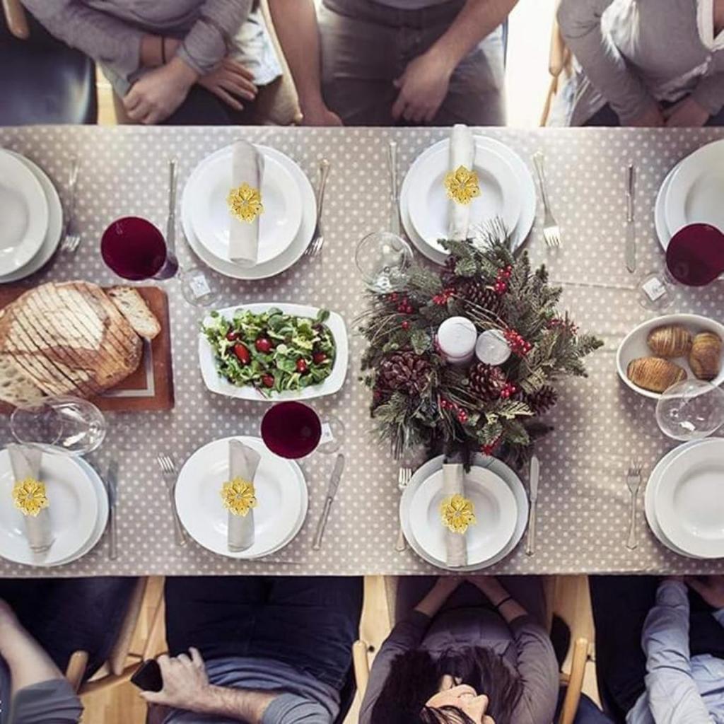 10pcs Napkin Rings Alloy Hollow Out Flower Napkin Holder Dinning Table Napkin Ring for Dinner Parties Wedding Banquet Family Gatherings Table Decor