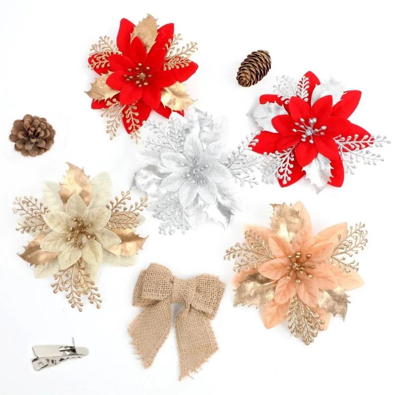 14 см блестящие искусственные рождественские цветы елочные украшения веселые рождественские украшения для дома новогодний подарок