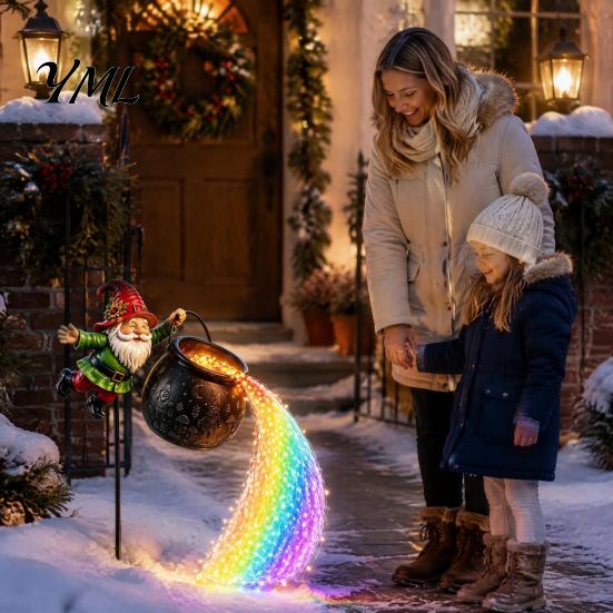 Solar Powered Christmas Decor Garden Stake Light, Santa Pouring Flowing LED String Lights, Colorful Magical Claus Lawn Stakes Light Effect,