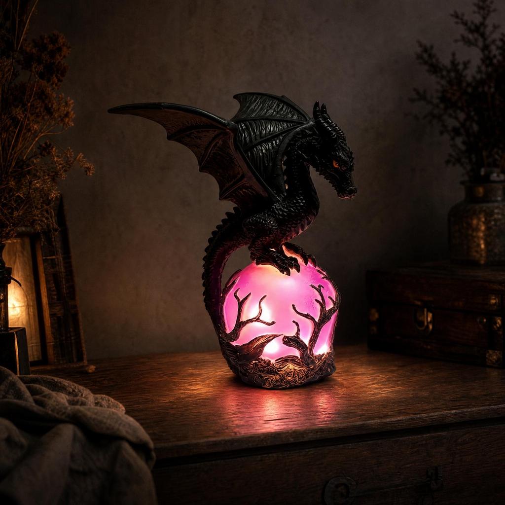 Gothic Dragon Lamp with Spherical Light Mythical for Study Areas, Reading Nook