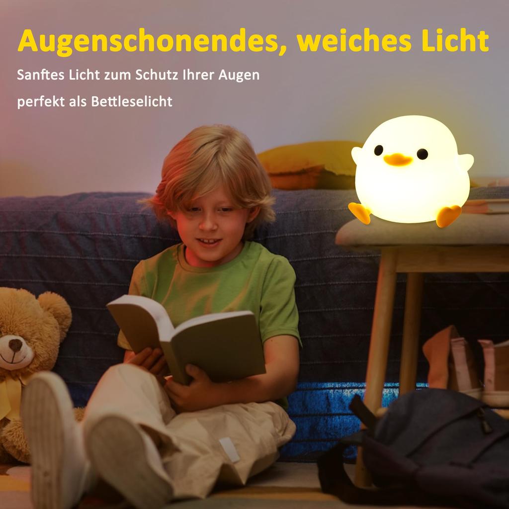 Duck Night Light, Cute Duck Gift for Girls, Duck Lamp Gift for Girls, Bedside Lamp for Nursery, ABS+SIL Touch Control, Portable, Rechargeable,