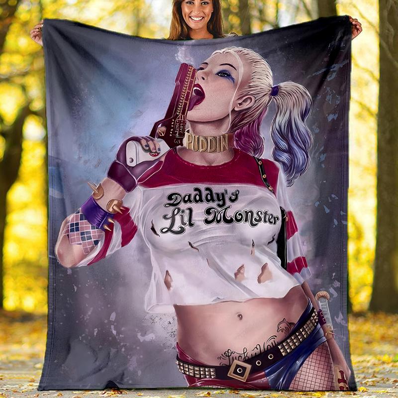 Harley Quinn Theme Printed Blanket - Perfect for Couch, Bed, Travel & Outdoor Use | Machine Washable, Cozy & Durable.