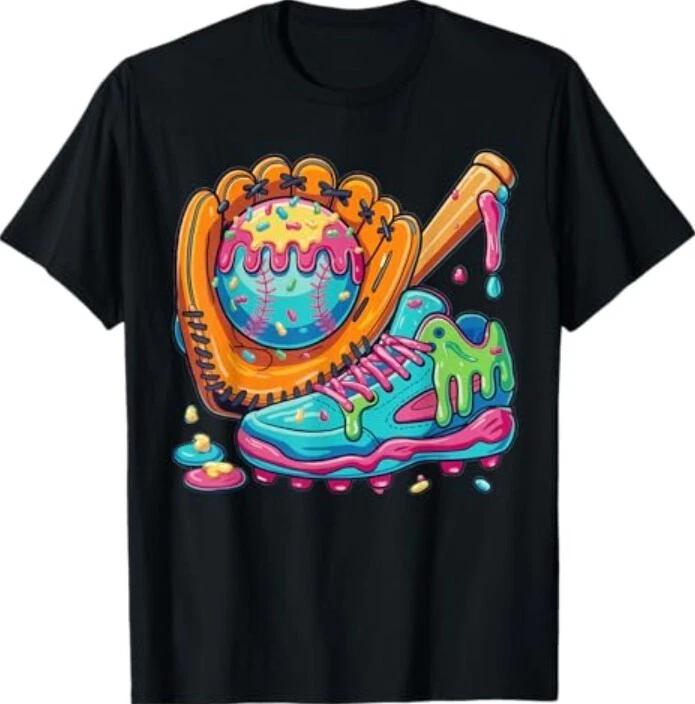 Ice Cream Drip Baseball Stuff Baseball Drip For Boys Youth 100% Cotton T-shirt Mens Tees Top