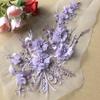 1Pc Pink Blue 3D Flower Bead Embroidery Patch Mesh Fabric Applique Sew Wedding Dress Clothes Repair Decoration