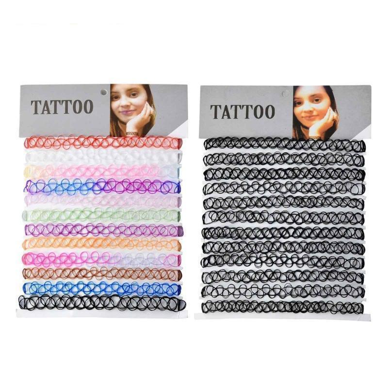 12Pcs Sell Vintage Hippy Stretch Tattoo Choker Necklace Elastic Chocker Necklace Fishing Line Tattoo Necklace Elastic