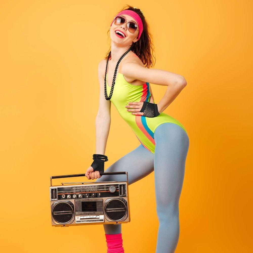 Leg Warmers Fishnet Shirt Necklace Set Gloves Choker Necklace for 80s Theme Party Costumes