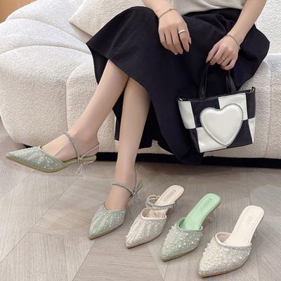 Женские босоножки на высоком каблуке, летние, новые, модные, с острым носком, повседневные, однотонные, для улицы, модные женские босоножки на высоком каблуке