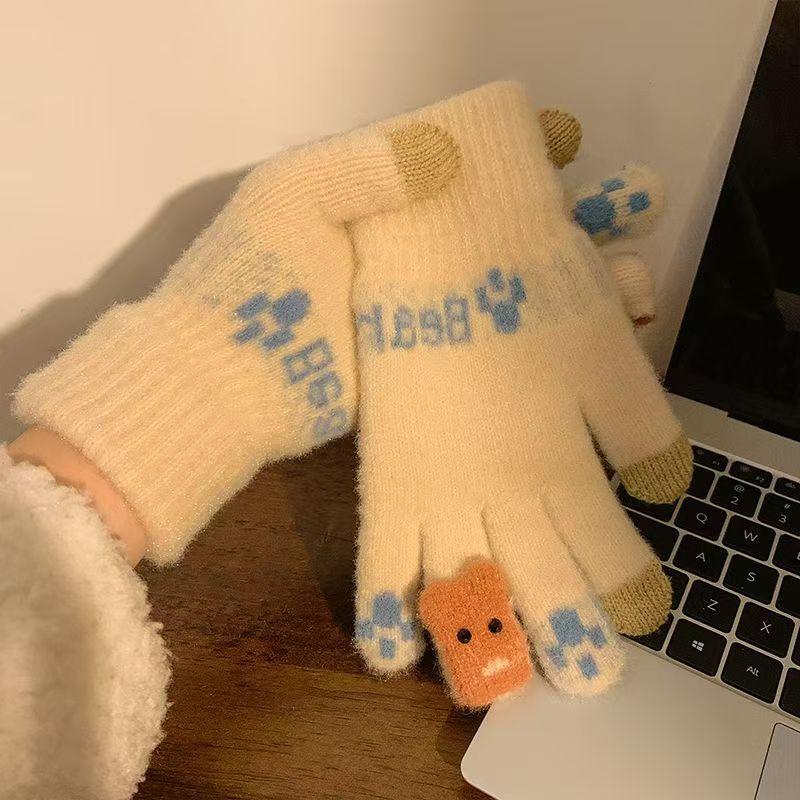 Knitted cute finger bear wool knitted cycling cold-proof woman