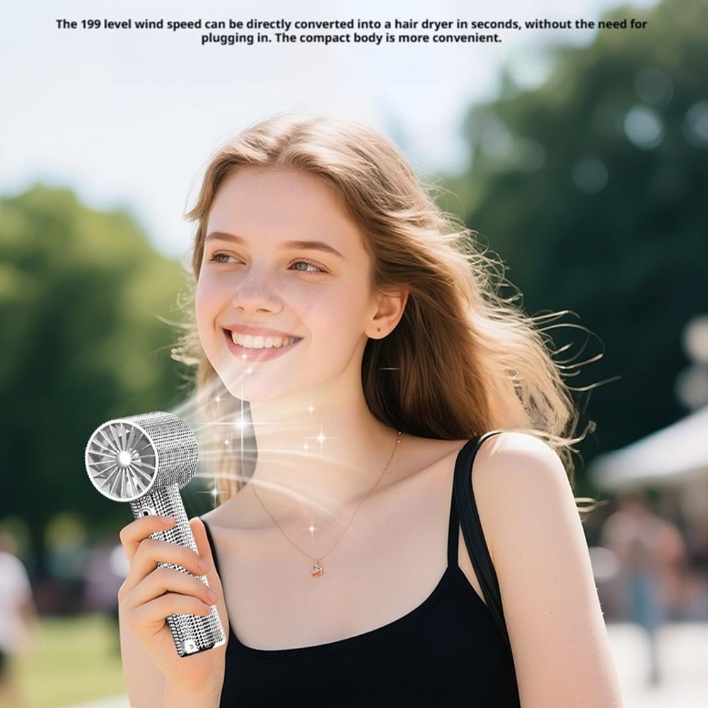 Diamond Design Handheld Mini Fan Digital Display High Speed Personal Cooling Fan Portable Outdoor Mini Fan for Summer Travel