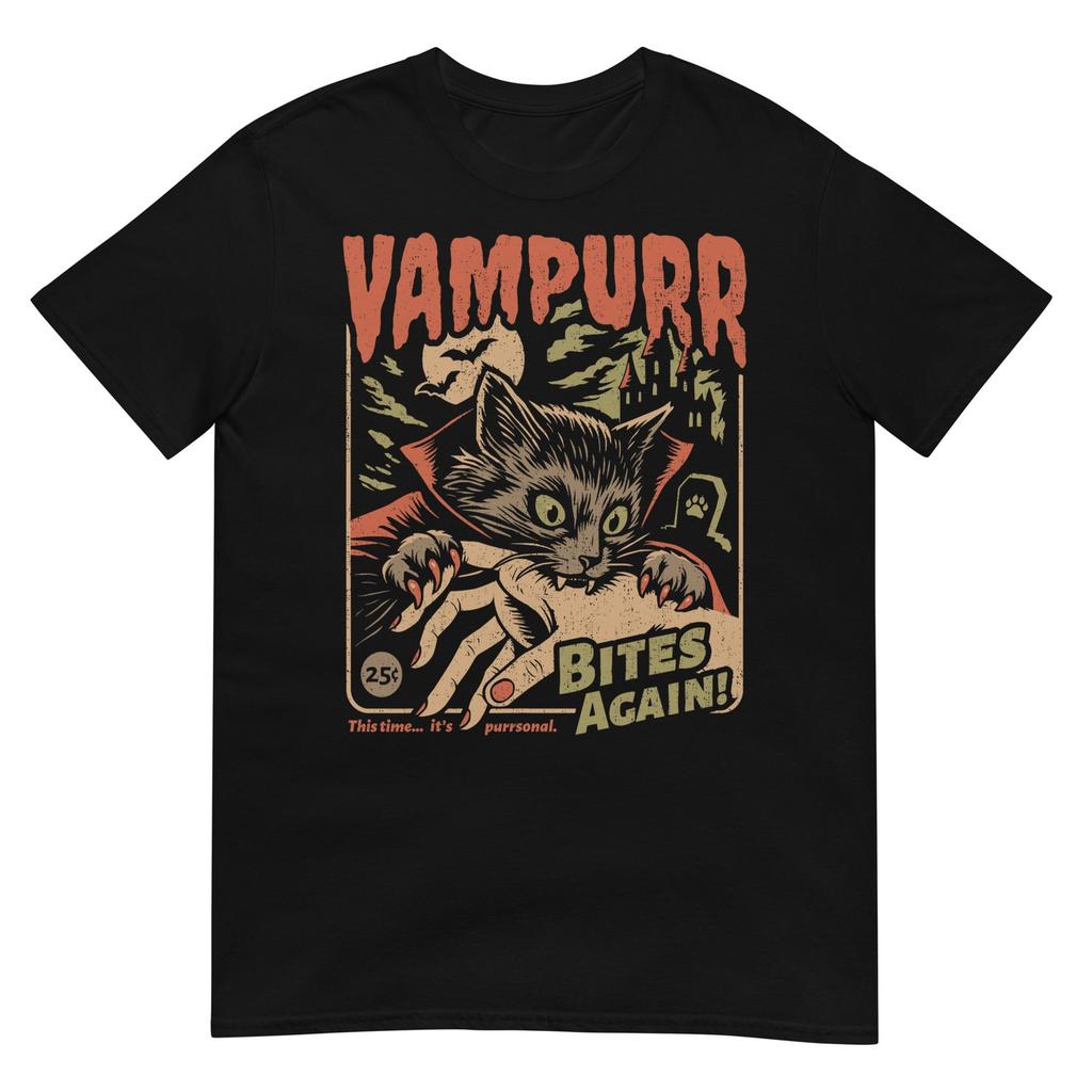 Vampurr Bites Again Funny Cat Halloween Vintage Graphic TShirt